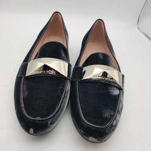 Taryn Rose women flats loafers Gray Velvet Silver Band Italy size 8.5 new - Picture 2 of 12